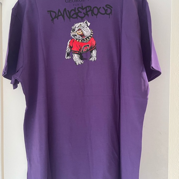 Avenue George V Paris Men's purple T-Shirt Crystal rhinestone bulldog fitted tee - Picture 5 of 8